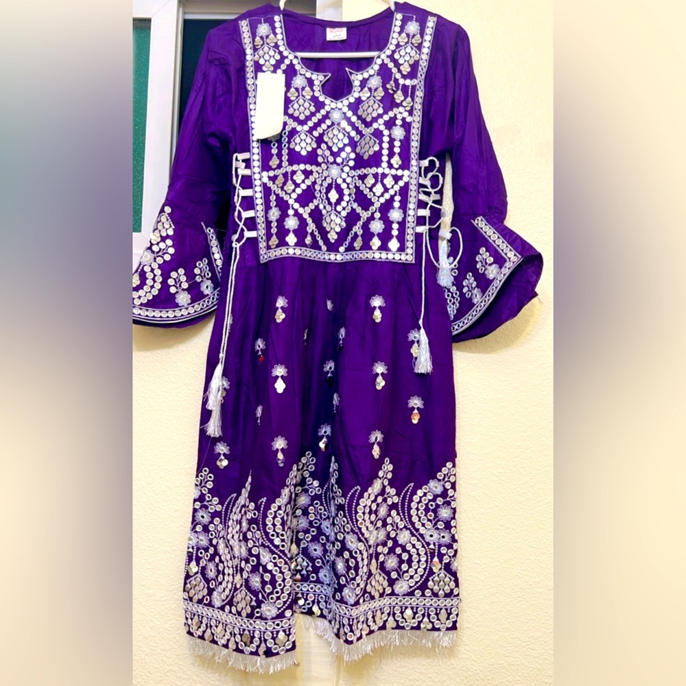 Light and stylish spring dress in purple color and white completely new